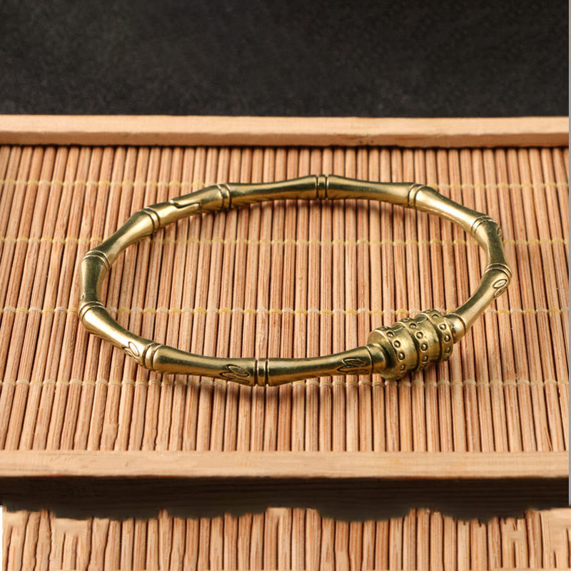 Buddha Stones Bambus Kwiat Lotosu Miedź Mosiądz Bransoletka Pokoju Bangle