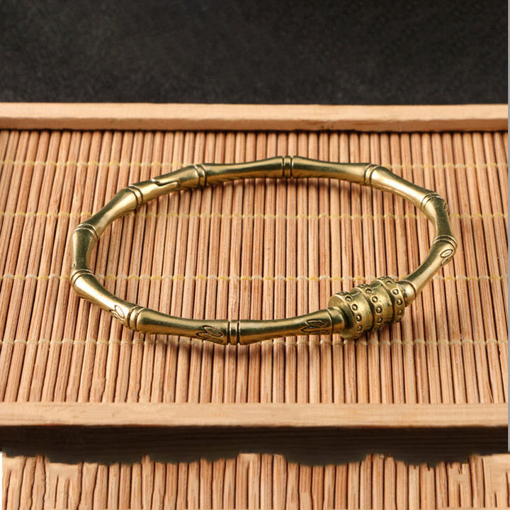 Buddha Stones Bambus Kwiat Lotosu Miedź Mosiądz Bransoletka Pokoju Bangle