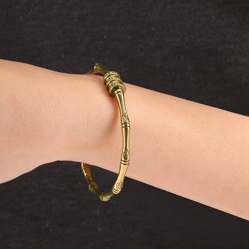 Buddha Stones Bambus Kwiat Lotosu Miedź Mosiądz Bransoletka Pokoju Bangle
