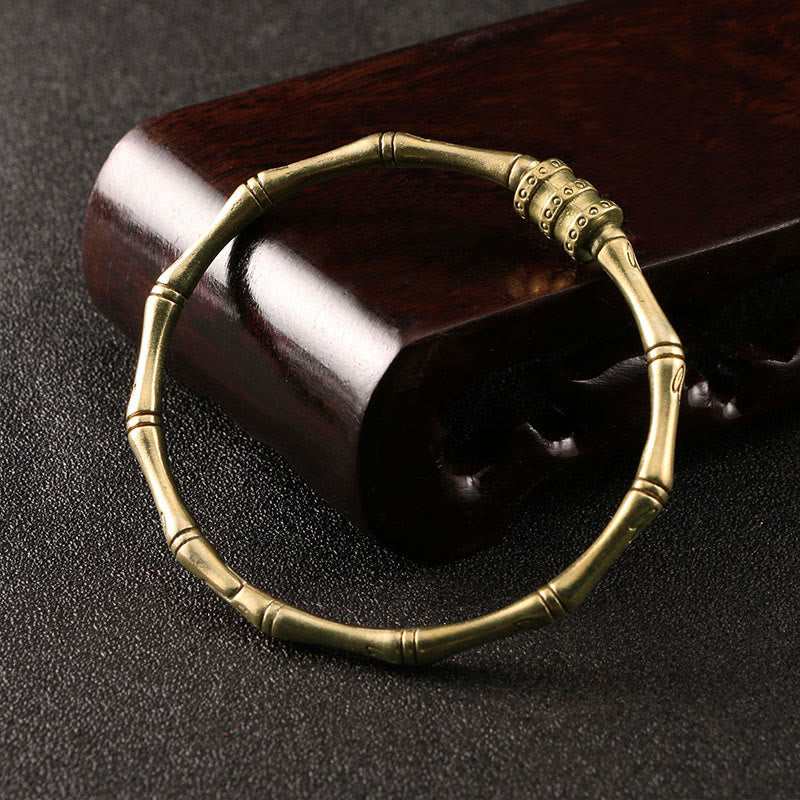 Buddha Stones Bambus Kwiat Lotosu Miedź Mosiądz Bransoletka Pokoju Bangle