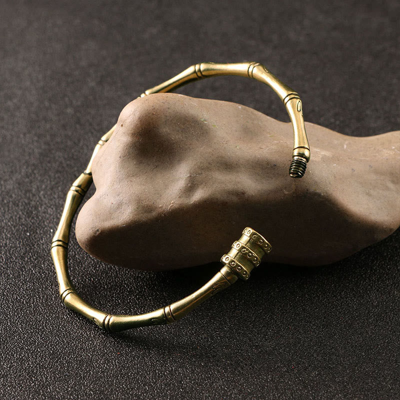 Buddha Stones Bambus Kwiat Lotosu Miedź Mosiądz Bransoletka Pokoju Bangle