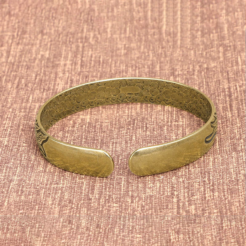 Buddha Stones Smok i Feniks bawiący się perłą Rzeźbiona miedź Mosiądz Ochrona Szczęścia Bransoletka Bangle