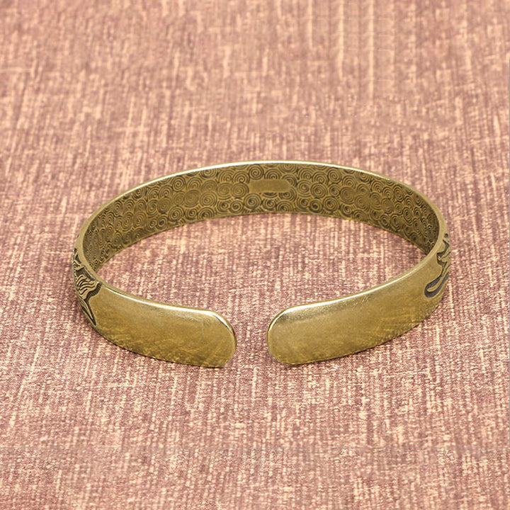 Buddha Stones Smok i Feniks bawiący się perłą Rzeźbiona miedź Mosiądz Ochrona Szczęścia Bransoletka Bangle