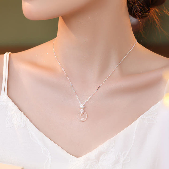 Buddha Stones Chalcedon 925 Srebro Sterling Kwiat Lotosu Fu Charakter Pokoju Klamra Pozytywny Naszyjnik Wisiorek - image 3