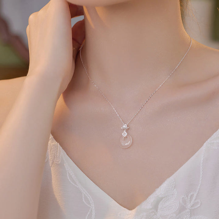 Buddha Stones Chalcedon 925 Srebro Sterling Kwiat Lotosu Fu Charakter Pokoju Klamra Pozytywny Naszyjnik Wisiorek - image 2