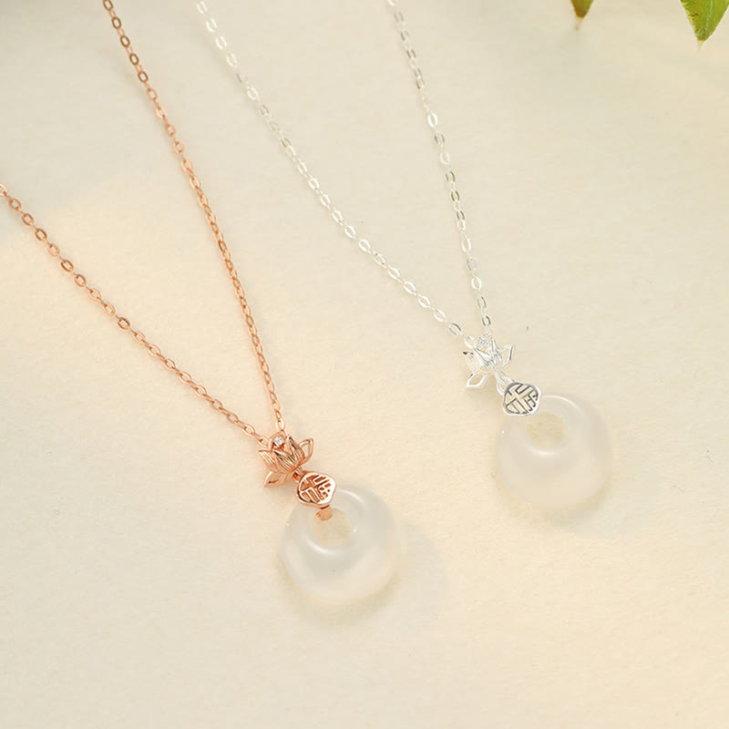 Buddha Stones Chalcedon 925 Srebro Sterling Kwiat Lotosu Fu Charakter Pokoju Klamra Pozytywny Naszyjnik Wisiorek - image 10