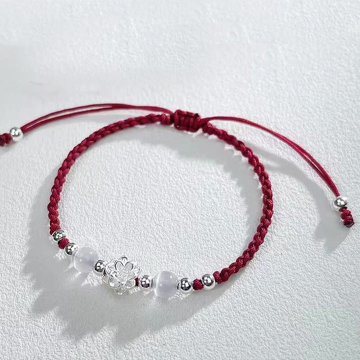 Bransoletka z Buddha Stones 999 Srebro Sterlingowe Wzór Lotosu Kocie Oko Ochrona Sznurka