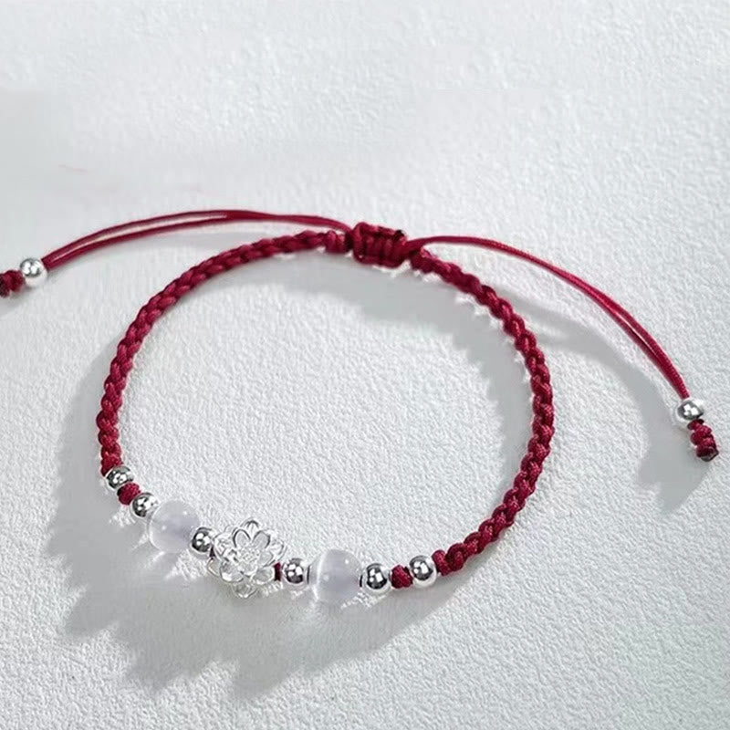 Bransoletka z Buddha Stones 999 Srebro Sterlingowe Wzór Lotosu Kocie Oko Ochrona Sznurka