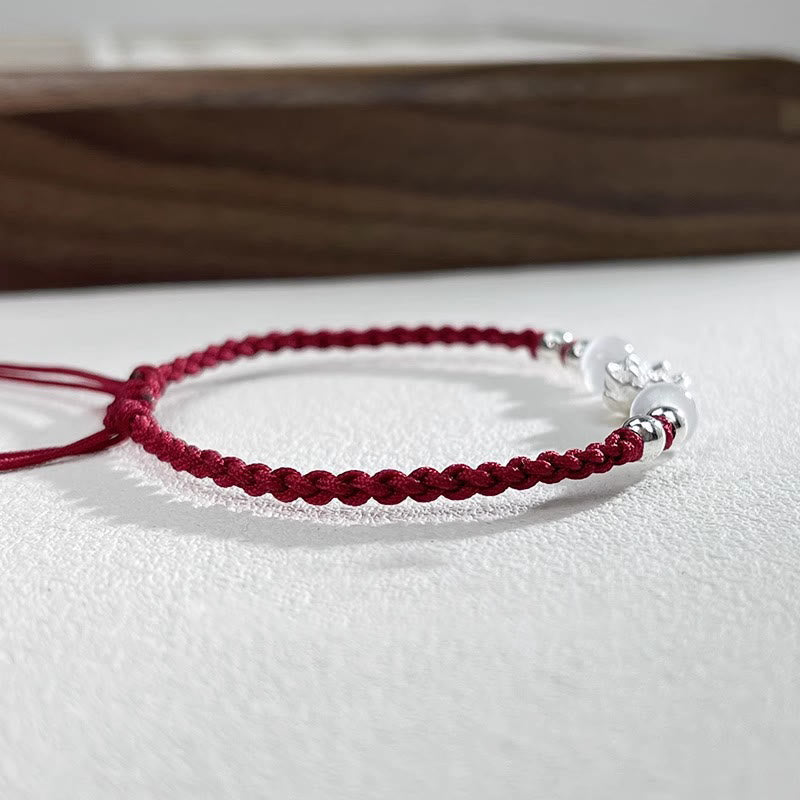 Bransoletka z Buddha Stones 999 Srebro Sterlingowe Wzór Lotosu Kocie Oko Ochrona Sznurka