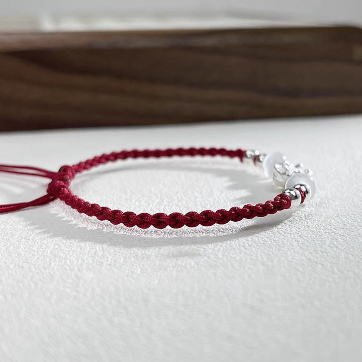 Bransoletka z Buddha Stones 999 Srebro Sterlingowe Wzór Lotosu Kocie Oko Ochrona Sznurka