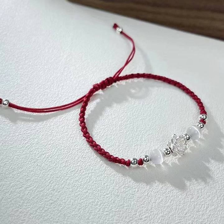 Bransoletka z Buddha Stones 999 Srebro Sterlingowe Wzór Lotosu Kocie Oko Ochrona Sznurka