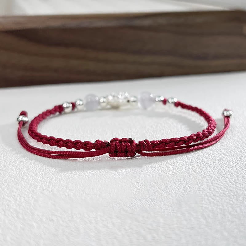 Bransoletka z Buddha Stones 999 Srebro Sterlingowe Wzór Lotosu Kocie Oko Ochrona Sznurka