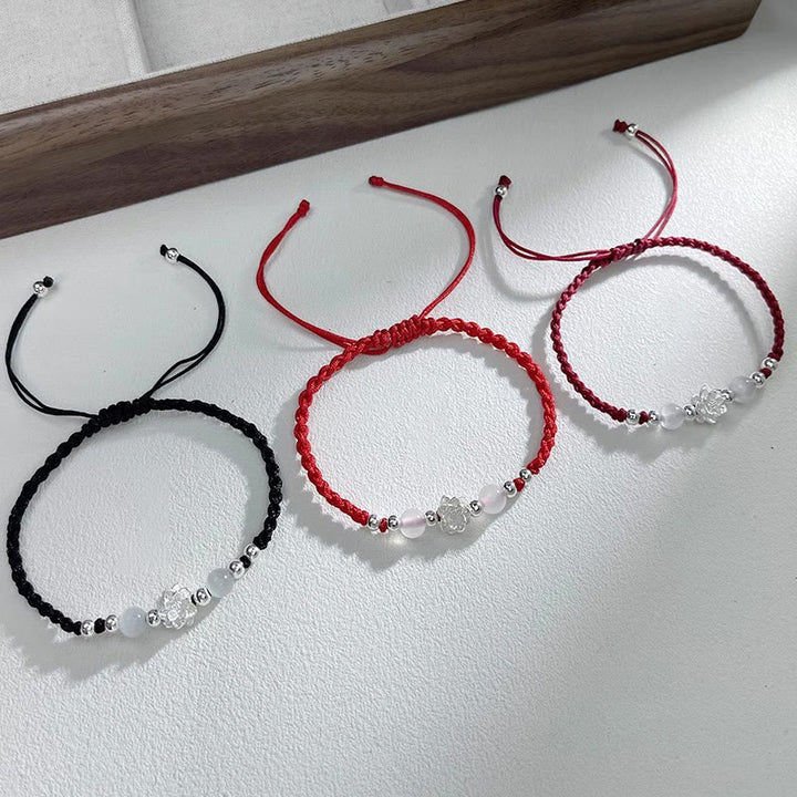 Bransoletka z Buddha Stones 999 Srebro Sterlingowe Wzór Lotosu Kocie Oko Ochrona Sznurka