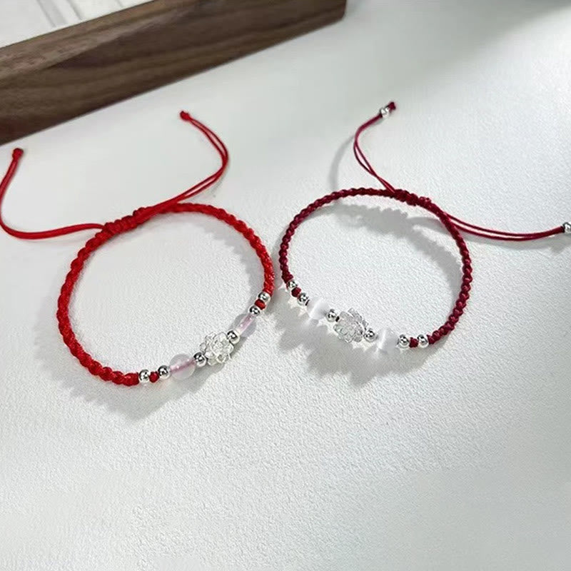 Bransoletka z Buddha Stones 999 Srebro Sterlingowe Wzór Lotosu Kocie Oko Ochrona Sznurka