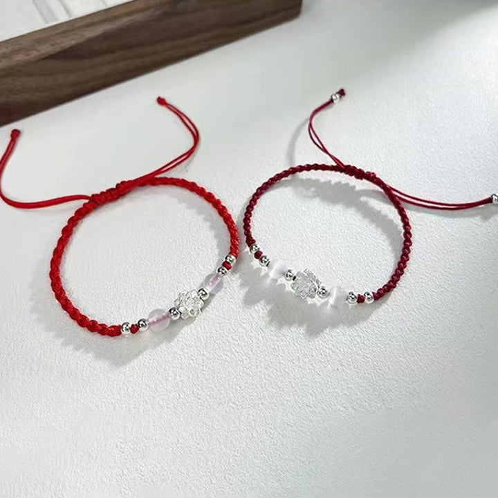 Bransoletka z Buddha Stones 999 Srebro Sterlingowe Wzór Lotosu Kocie Oko Ochrona Sznurka