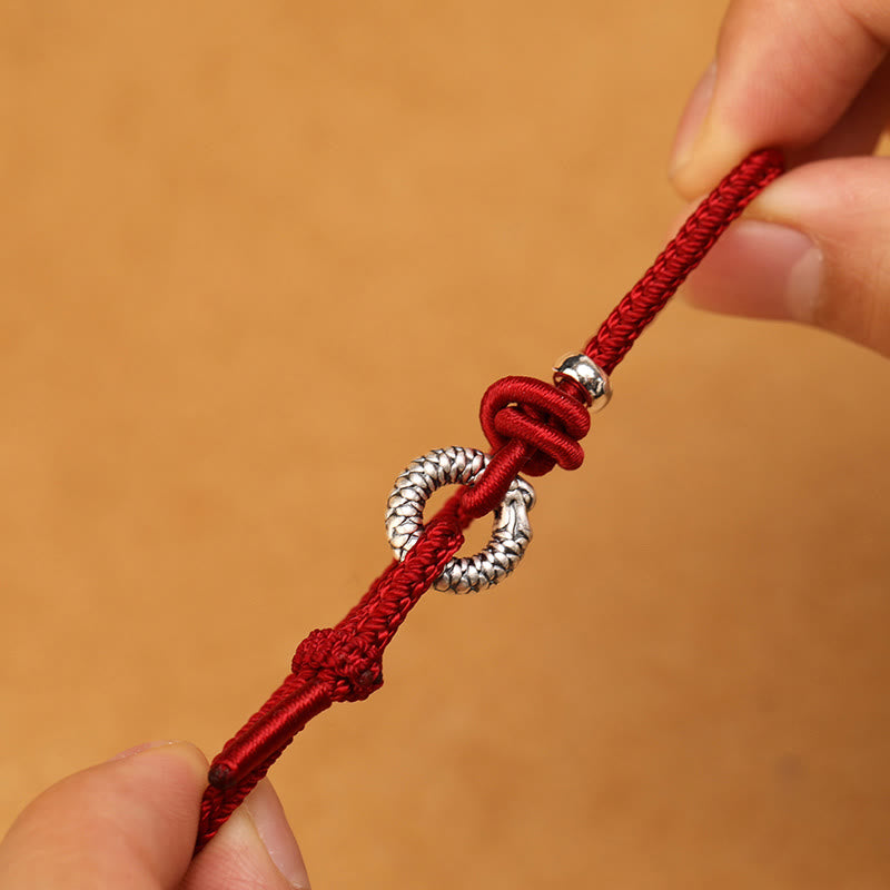 Buddha Stones 999 Srebro Sterling Rok Smoka Klamra Pokoju Bransoletka Szczęścia