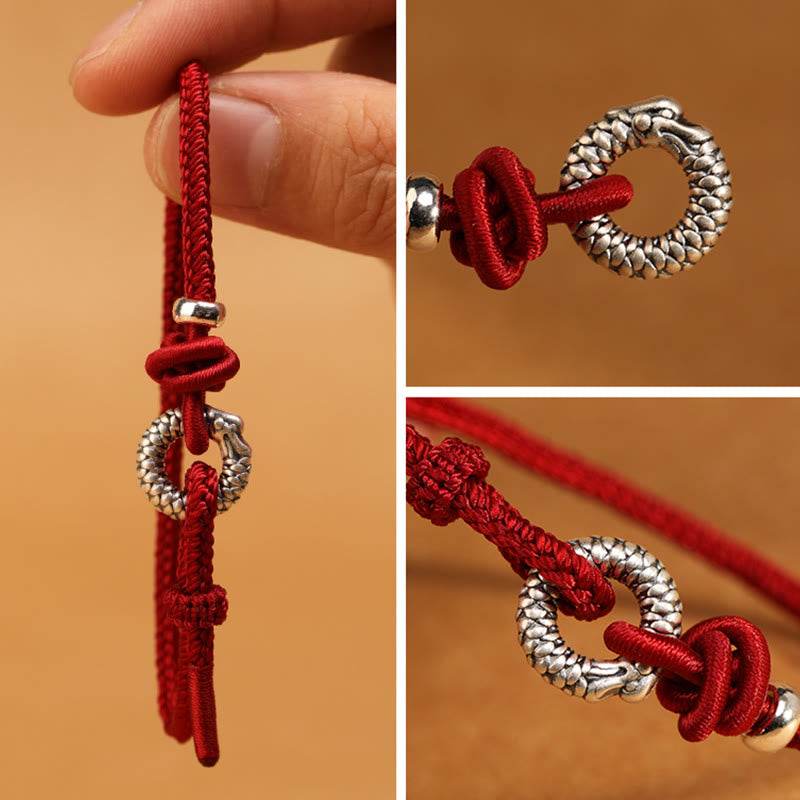 Buddha Stones 999 Srebro Sterling Rok Smoka Klamra Pokoju Bransoletka Szczęścia