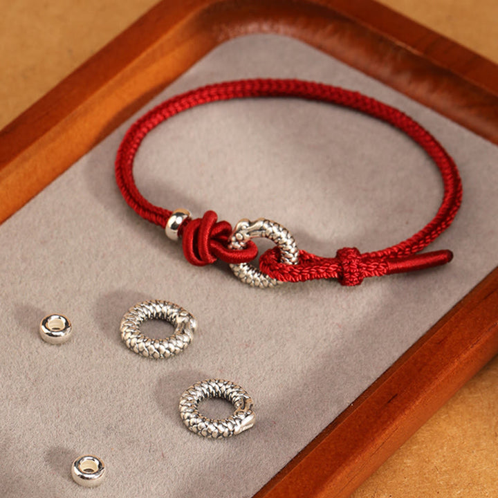 Buddha Stones 999 Srebro Sterling Rok Smoka Klamra Pokoju Bransoletka Szczęścia