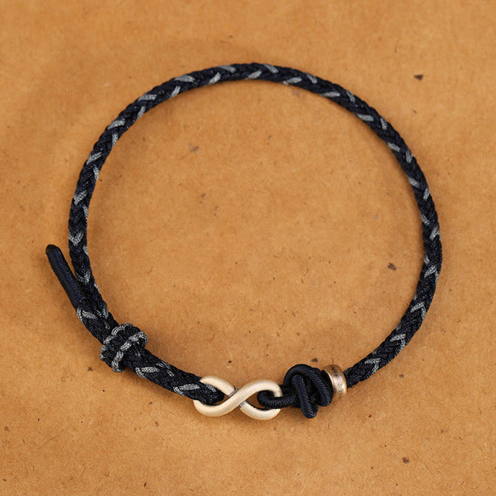 Buddha Stones Ręcznie robione 999 Srebro Sterlingowe Nieskończony Węzeł Symbol Szczęścia Bransoletka Lina