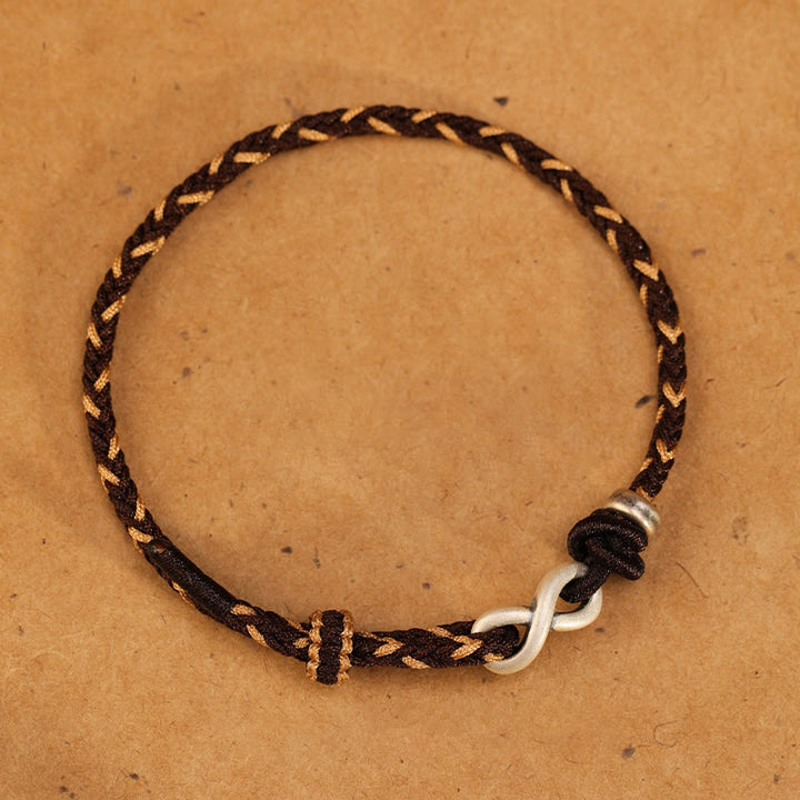 Buddha Stones Ręcznie robione 999 Srebro Sterlingowe Nieskończony Węzeł Symbol Szczęścia Bransoletka Lina