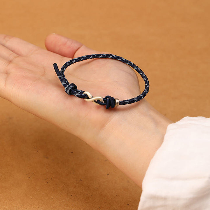 Buddha Stones Ręcznie robione 999 Srebro Sterlingowe Nieskończony Węzeł Symbol Szczęścia Bransoletka Lina