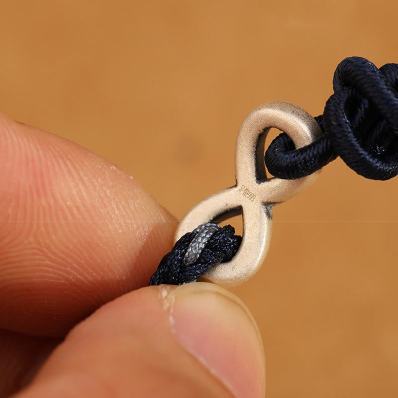 Buddha Stones Ręcznie robione 999 Srebro Sterlingowe Nieskończony Węzeł Symbol Szczęścia Bransoletka Lina