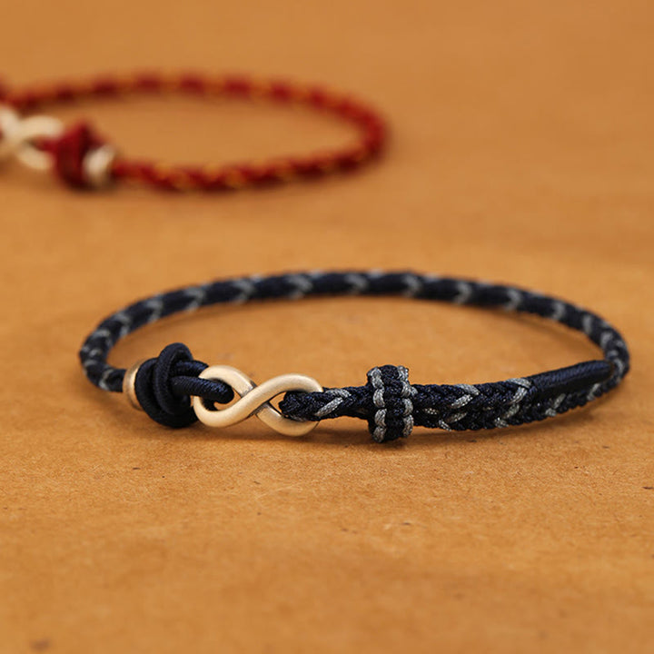 Buddha Stones Ręcznie robione 999 Srebro Sterlingowe Nieskończony Węzeł Symbol Szczęścia Bransoletka Lina