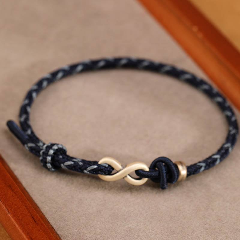 Buddha Stones Ręcznie robione 999 Srebro Sterlingowe Nieskończony Węzeł Symbol Szczęścia Bransoletka Lina