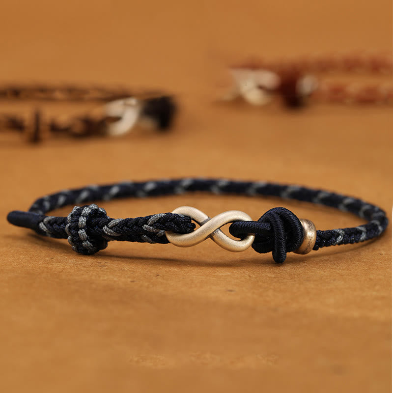 Buddha Stones Ręcznie robione 999 Srebro Sterlingowe Nieskończony Węzeł Symbol Szczęścia Bransoletka Lina