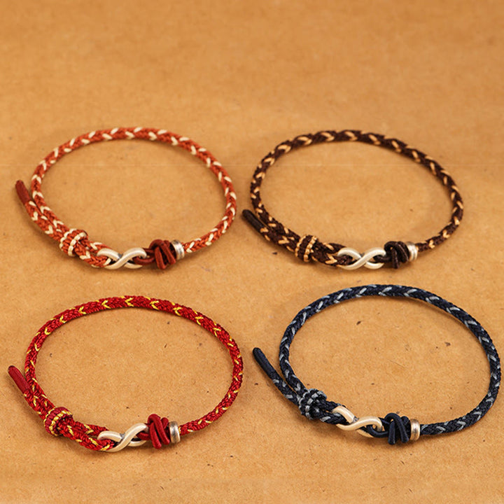 Buddha Stones Ręcznie robione 999 Srebro Sterlingowe Nieskończony Węzeł Symbol Szczęścia Bransoletka Lina