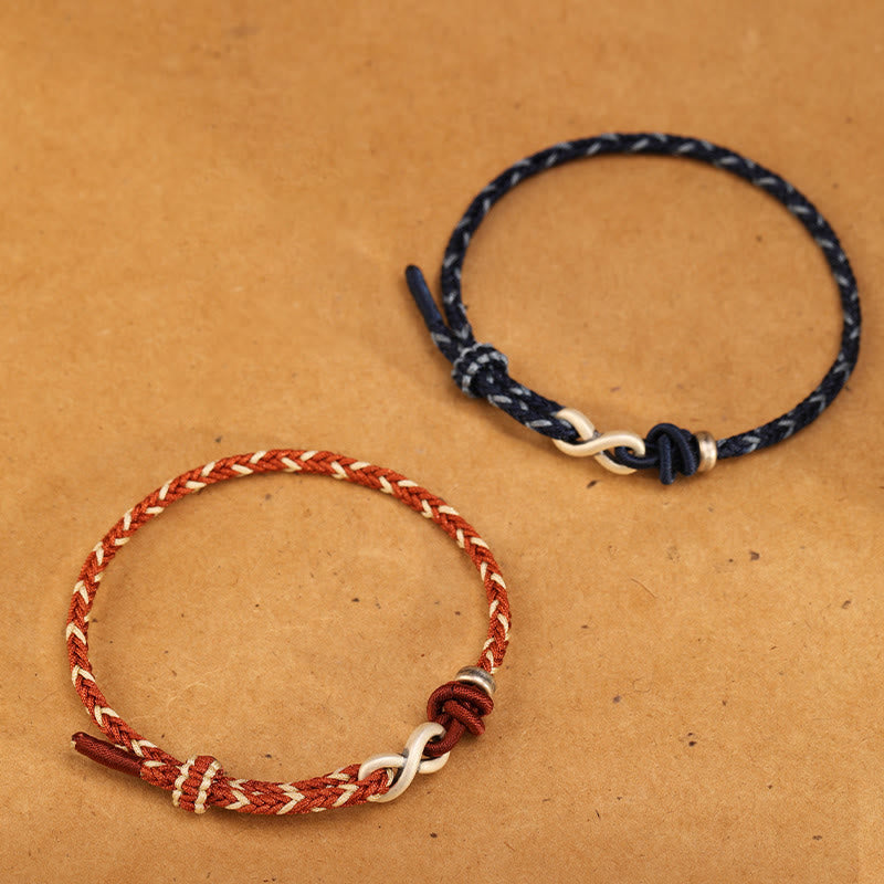 Buddha Stones Ręcznie robione 999 Srebro Sterlingowe Nieskończony Węzeł Symbol Szczęścia Bransoletka Lina