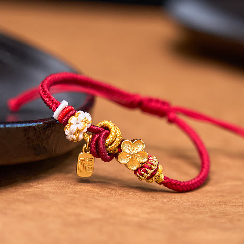 Bransoletka z czerwonego sznurka z zawieszką szczęścia i Buddha Stones Peach Blossom