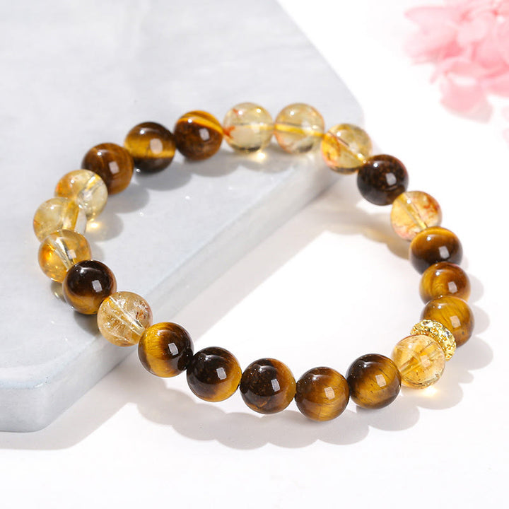 Bransoletka z naturalnych koralików z tygrysiego oka i cytrynu z Buddha Stones