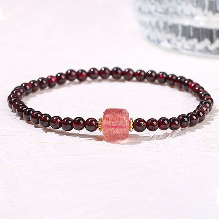 Bransoletka ochronna z Buddha Stones Granat Cynober PiXiu Kwarc truskawkowy Kwadratowe koraliki