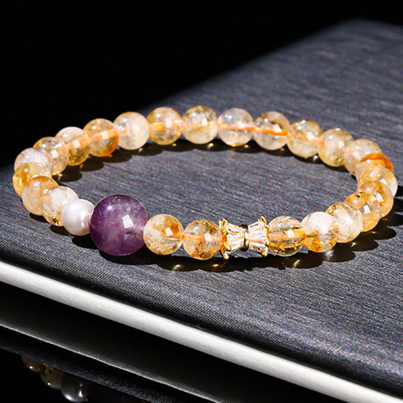 Bransoletka Buddha Stones Natural Citrine Amethyst Prosperity