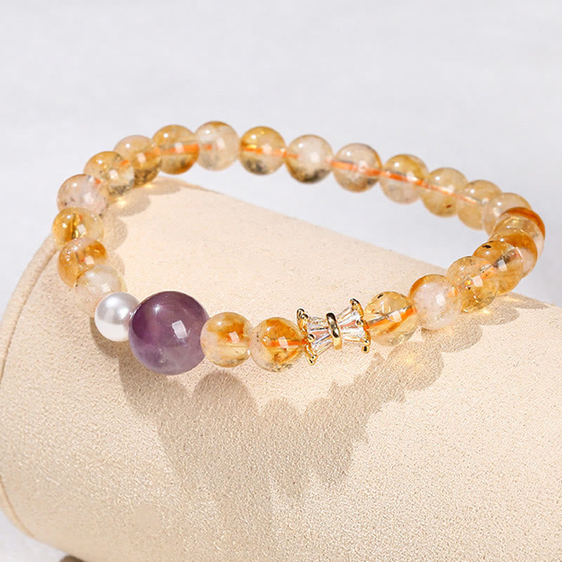Bransoletka Buddha Stones Natural Citrine Amethyst Prosperity