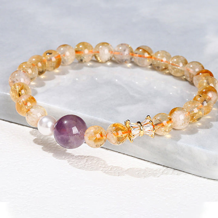 Bransoletka Buddha Stones Natural Citrine Amethyst Prosperity