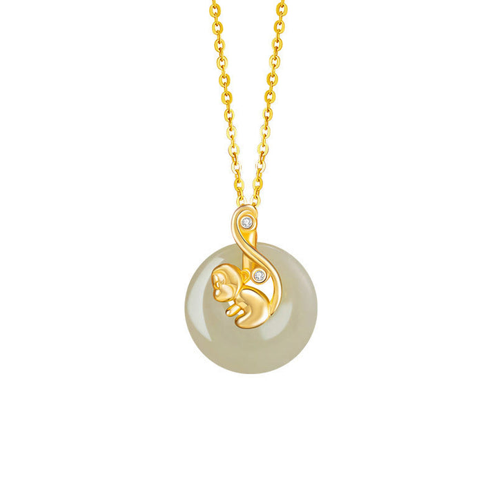 Buddha Stones Chiński Zodiak Hetian Jade Naszyjnik Obfitość 925 Srebro Sterling Wisiorek - Jadeit Hetian, srebro próby 925 – małpa - image 26