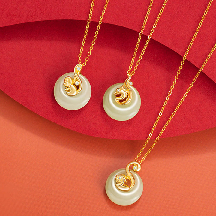 Buddha Stones Chiński Zodiak Hetian Jade Naszyjnik Obfitość 925 Srebro Sterling Wisiorek - image 4