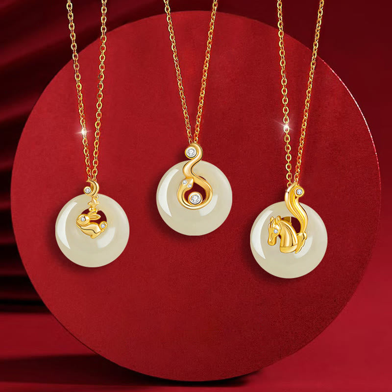 Buddha Stones Chiński Zodiak Hetian Jade Naszyjnik Obfitość 925 Srebro Sterling Wisiorek - image 1