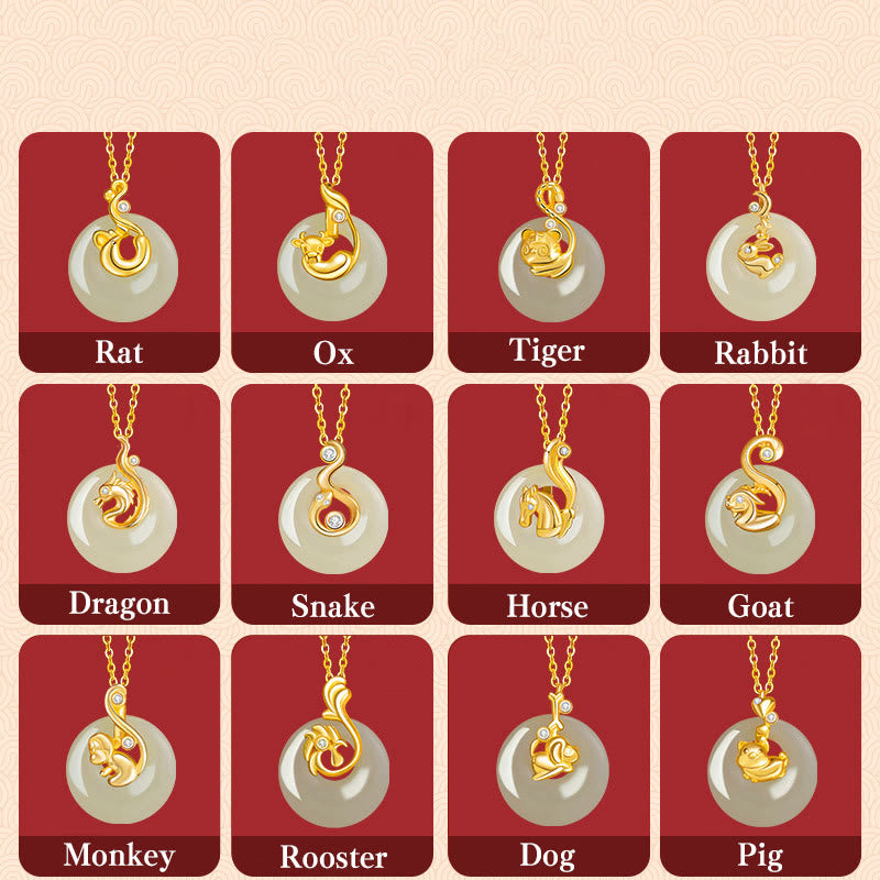 Buddha Stones Chiński Zodiak Hetian Jade Naszyjnik Obfitość 925 Srebro Sterling Wisiorek - image 2