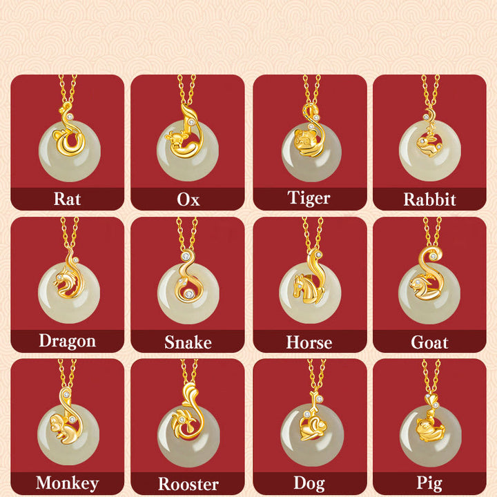 Buddha Stones Chiński Zodiak Hetian Jade Naszyjnik Obfitość 925 Srebro Sterling Wisiorek - image 2