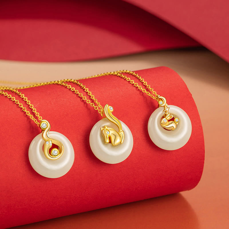 Buddha Stones Chiński Zodiak Hetian Jade Naszyjnik Obfitość 925 Srebro Sterling Wisiorek - image 3