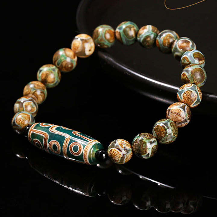 Buddha Stones Tybetańskie Dziewięciooki Dzi Koralik Naturalny Sandałowiec Biały Kocie Oko Agat Power Protection Bransoletka