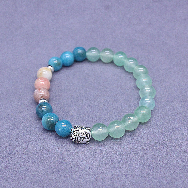 Buddha Stones Naturalny Czarny Onyks Biały Kamień Zielony Awenturyn Tygrysie Oko Agat Mieszany Kolor Bransoletka Ochronna Głowy Buddy