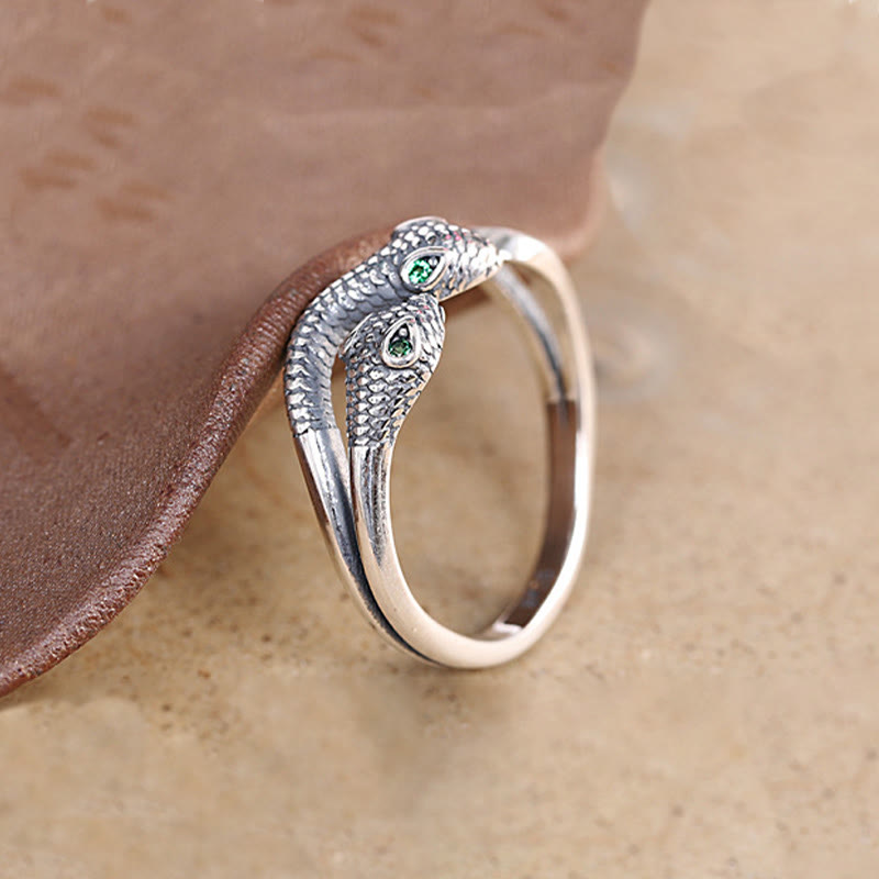 Buddha Stones 925 Srebro Sterling Rok Węża Dwugłowy Wąż Regulowany Otwarty Pierścień