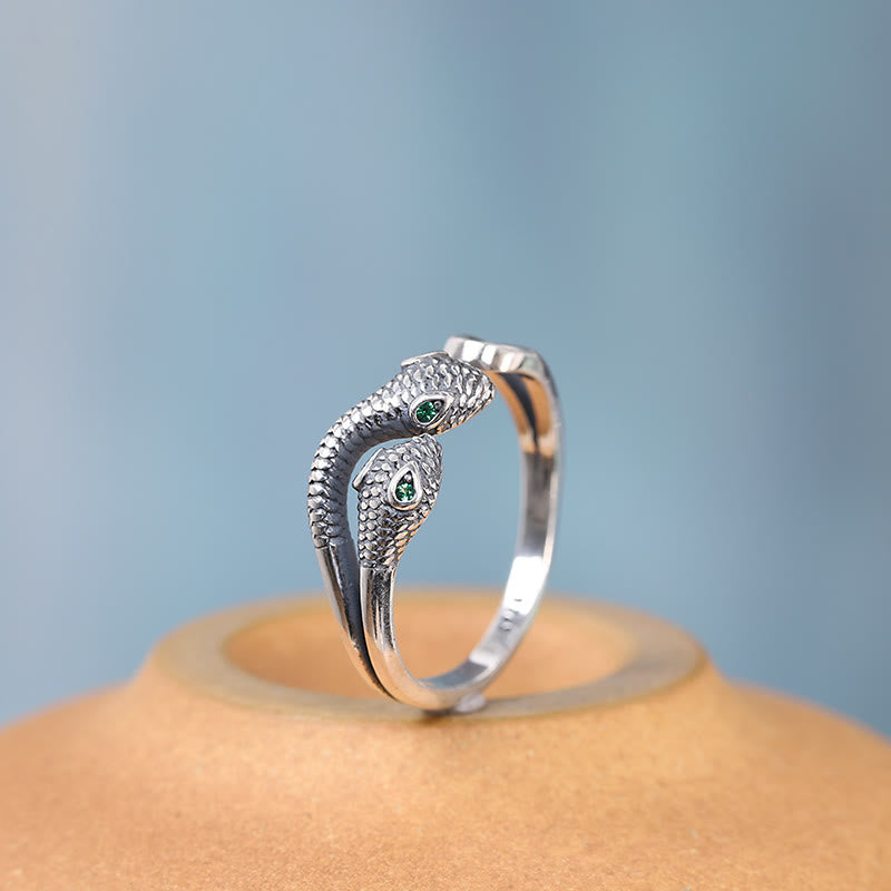 Buddha Stones 925 Srebro Sterling Rok Węża Dwugłowy Wąż Regulowany Otwarty Pierścień