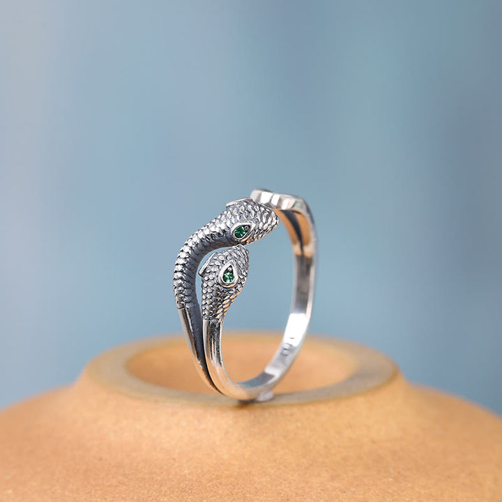 Buddha Stones 925 Srebro Sterling Rok Węża Dwugłowy Wąż Regulowany Otwarty Pierścień