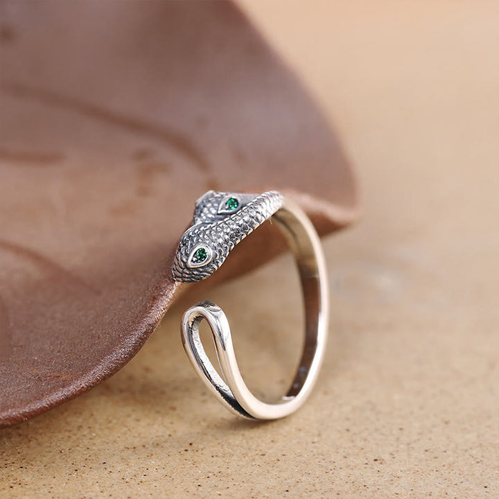 Buddha Stones 925 Srebro Sterling Rok Węża Dwugłowy Wąż Regulowany Otwarty Pierścień