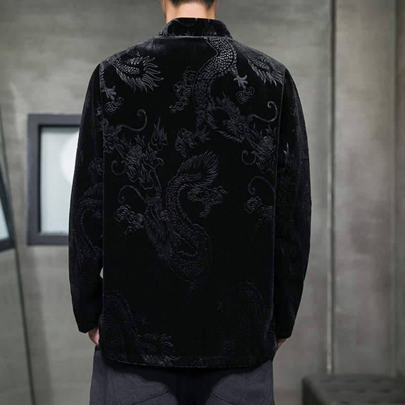 Buddha Stones Męski Żabkowy Garnitur Tang Wzór Smoka Lisvelte Bawełniana Kurtka Koszula Z Kieszeniami